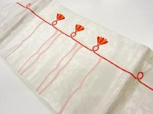 長谷川織物製　横段に抽象花模様織出し名古屋帯